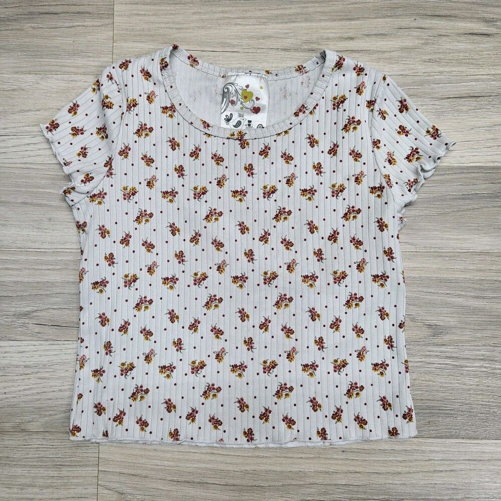 Jenna & Jessie Girls White Ditsy Floral Ribbed Cropped Shirt Size 10